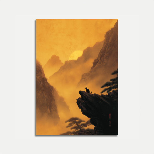 Solitary Cat Mountain Sunset Poster
