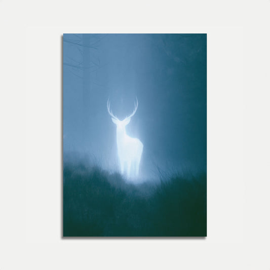 Glowing Deer in Misty Forest Poster