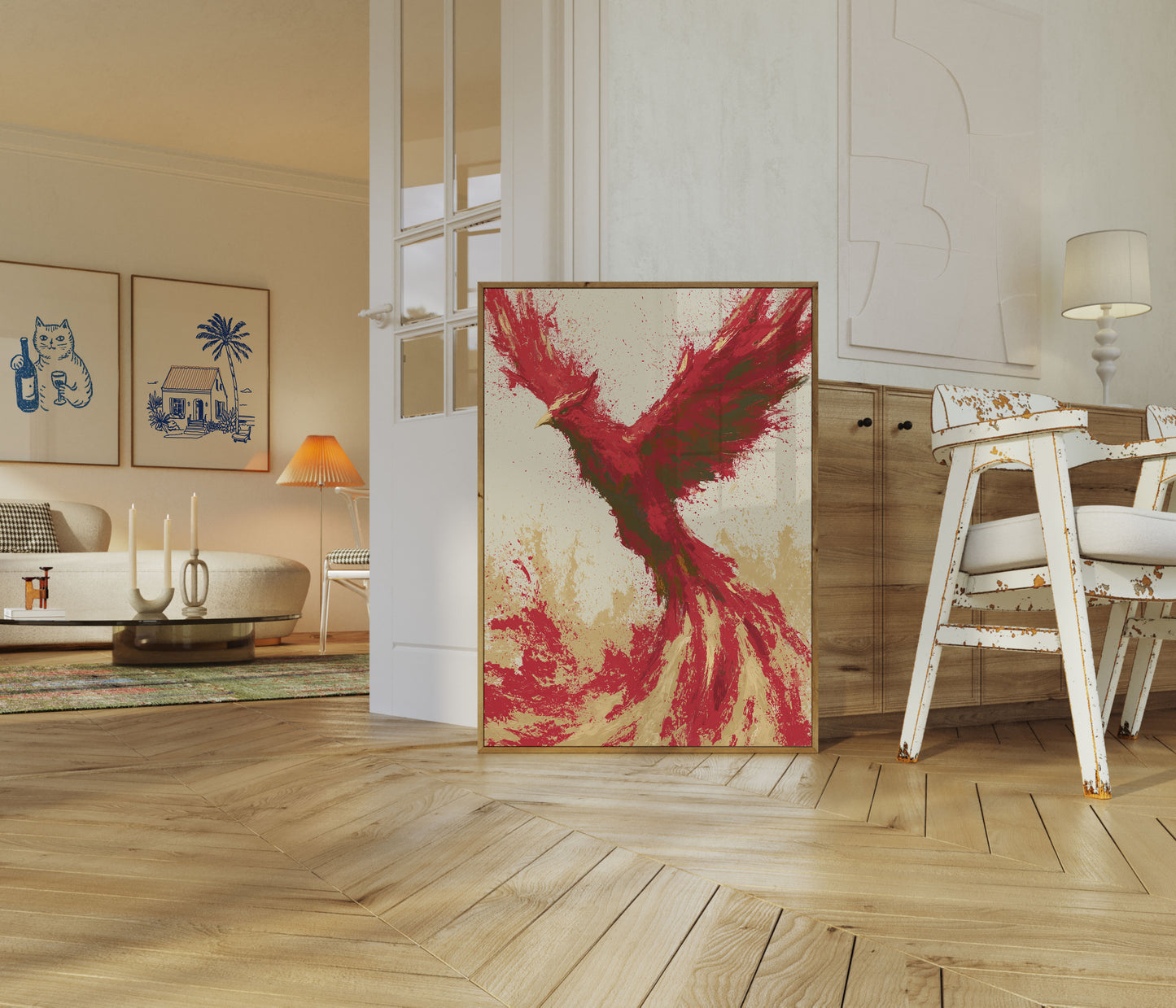 Vigtige regler - følg disse præcist: Kun den direkte oversættelse. Ingen forklaringer. Naturlig, flydende. Behold HTML. Maks. 243 tegn.

Phoenix Rising Abstrakt Plakat