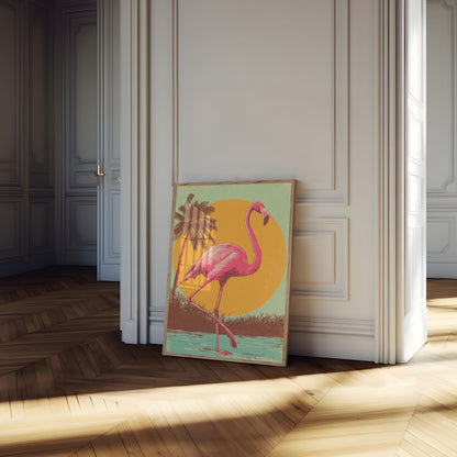 Tropical Flamingo Sunset Poster