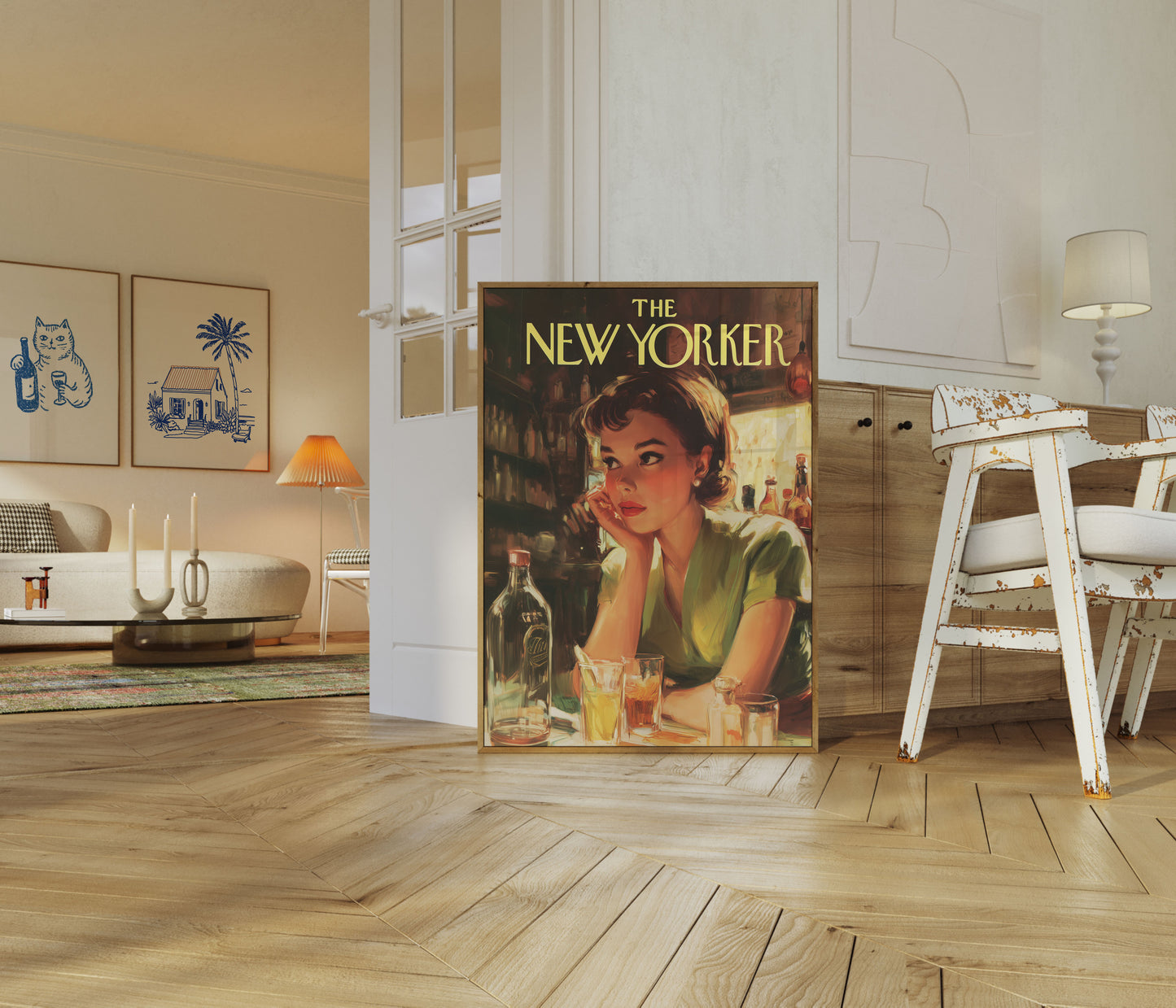 Vintage New Yorker Bar Scene Poster