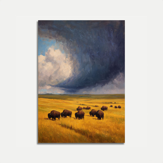 Affiche : Troupeau de Bisons Sous des Cieux Orageux
