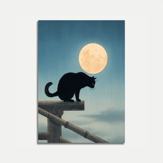 Schwarze Katze unter dem Mond Poster
