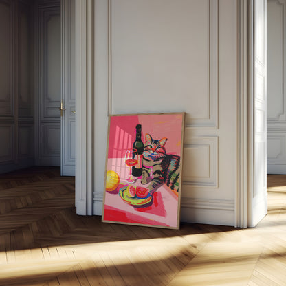 Colorful Cat Wine Night Poster