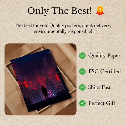 Póster Silueta de Ciudad Ciberpunk Neón