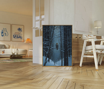 Owl in Snowy Forest Poster