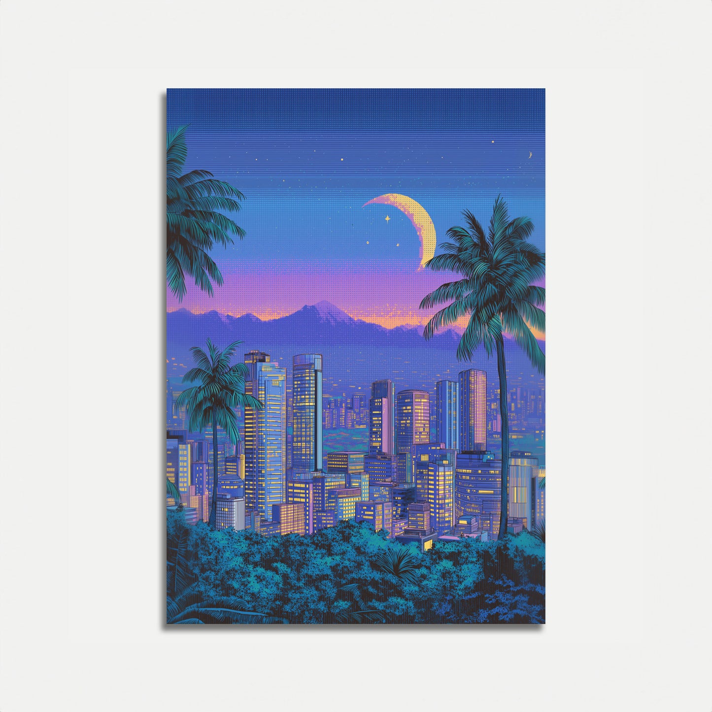 Neon City Skyline Night Plakat