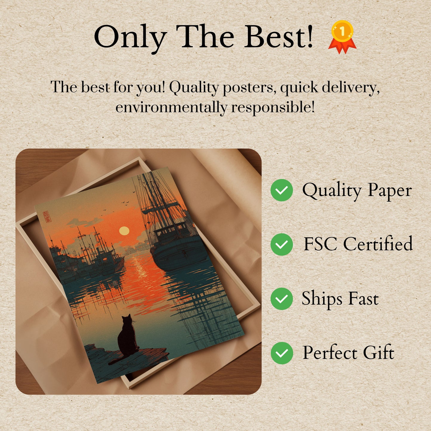 Plakat Kota o Zachodzie Słońca w Porcie