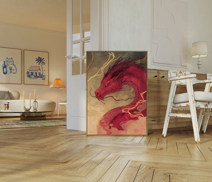 Crimson Lightning Dragon Poster