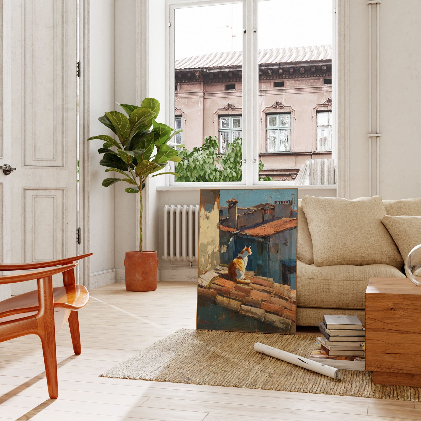 Orange Cat by the Harbor Poster