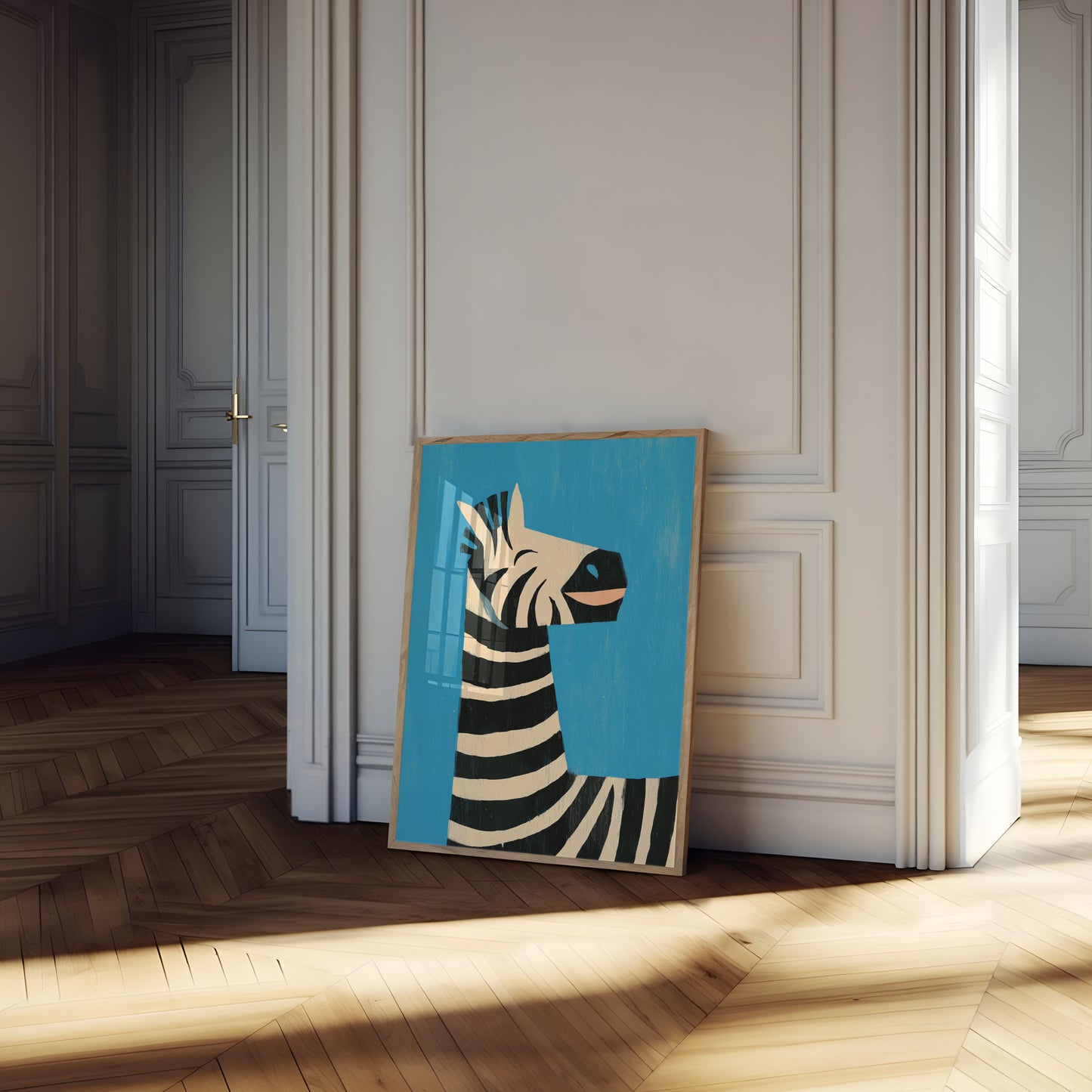 Striped Blue Zebra Portrait Poster