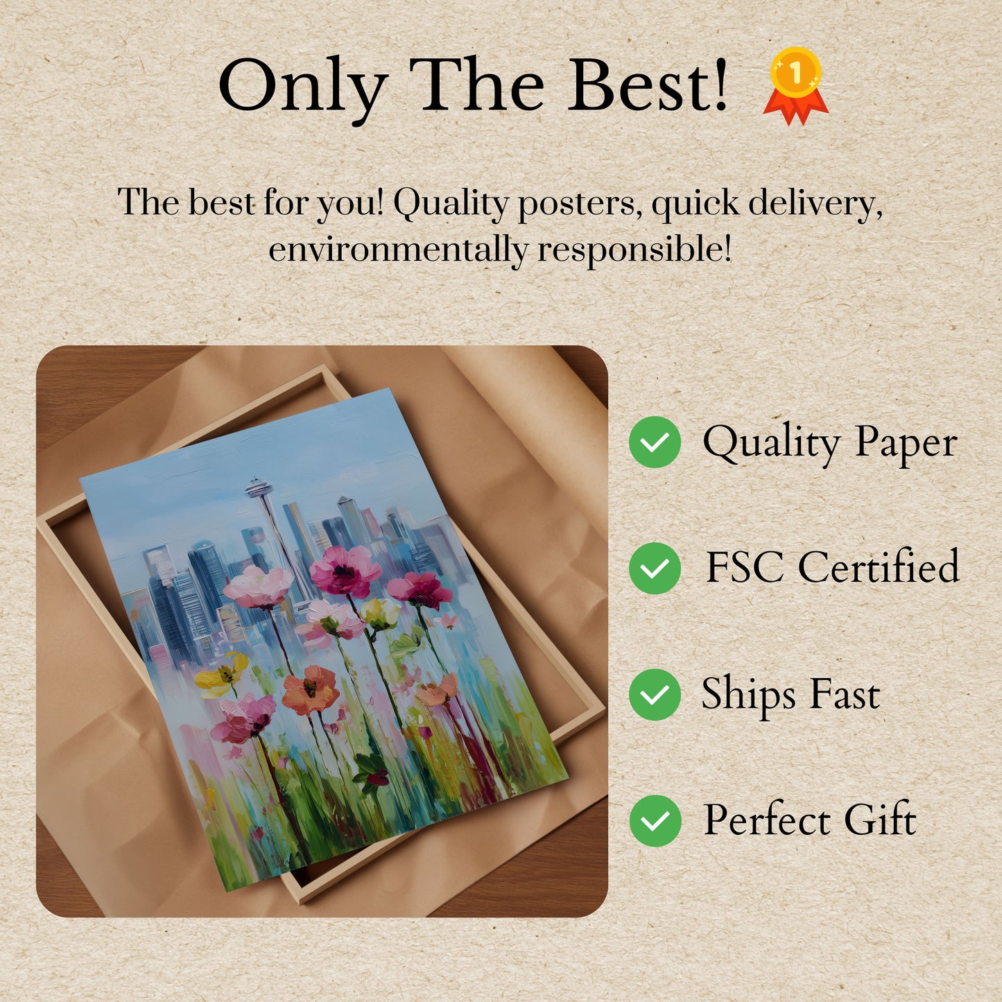 Manifesto del Prato di Fiori Selvatici dello Skyline di Seattle