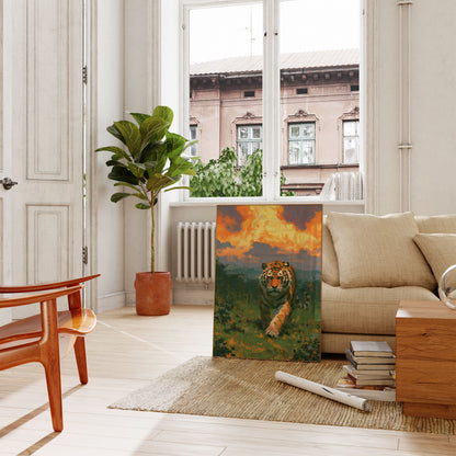 Tiger Striding Through Grassland Poster