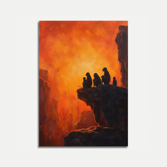 Primaten Familie Woestijn Zonsondergang Poster