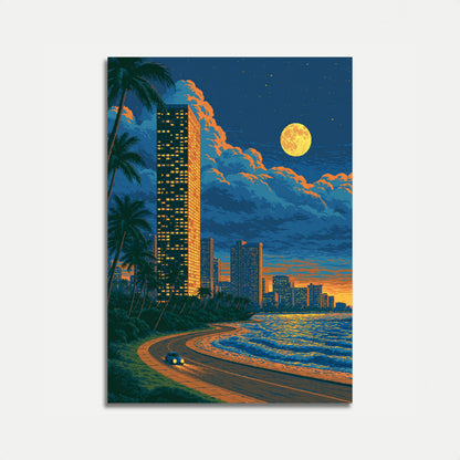 Moonlit Beach City Escape Poster