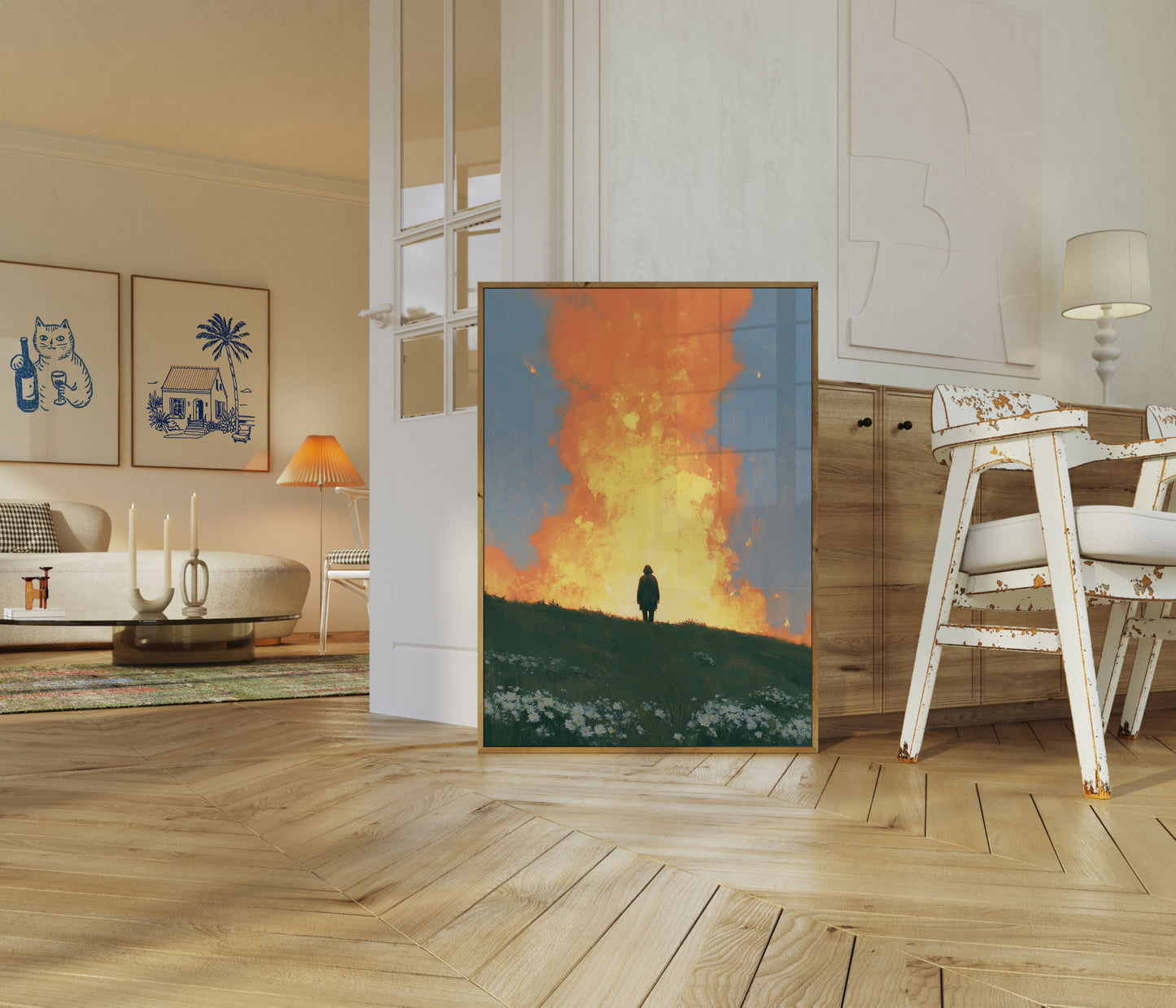 Solitary Figure Before Inferno Poster