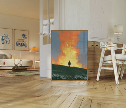 Solitary Figure Before Inferno Poster