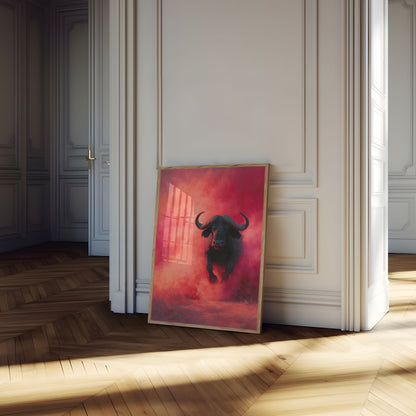 Affiche Charging Bull dans le Brouillard Rouge