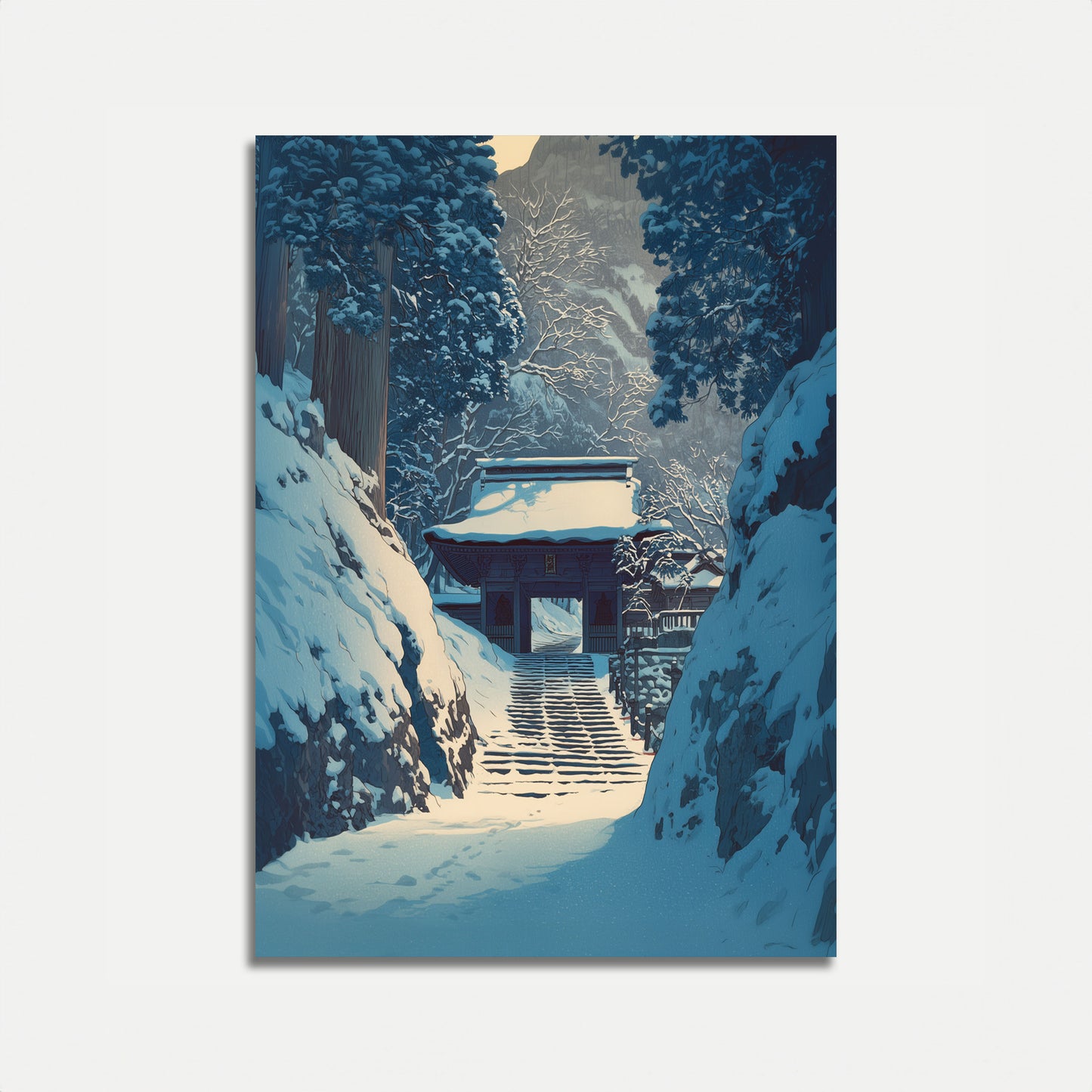 Cartel de Paisaje Invernal del Templo Japonés