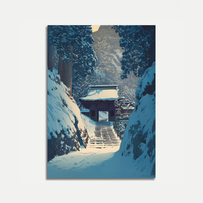 Cartel de Paisaje Invernal del Templo Japonés