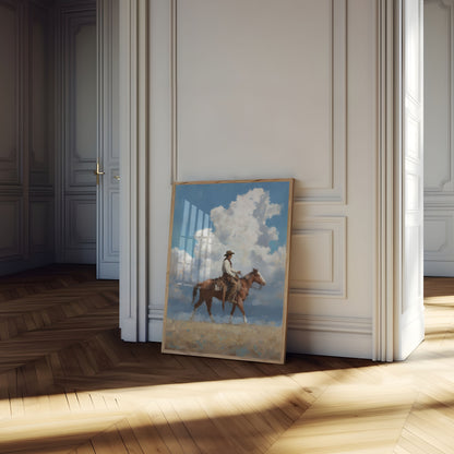 Cowboy-Reiter am wolkigen Horizont Poster