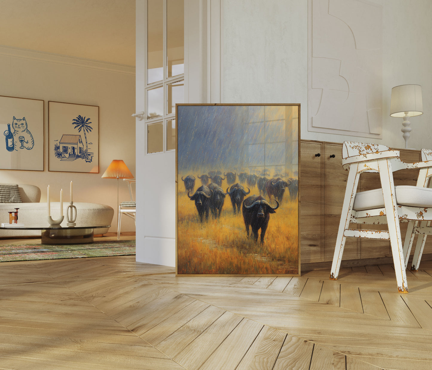 Buffalo Herd in Rainstorm Poster