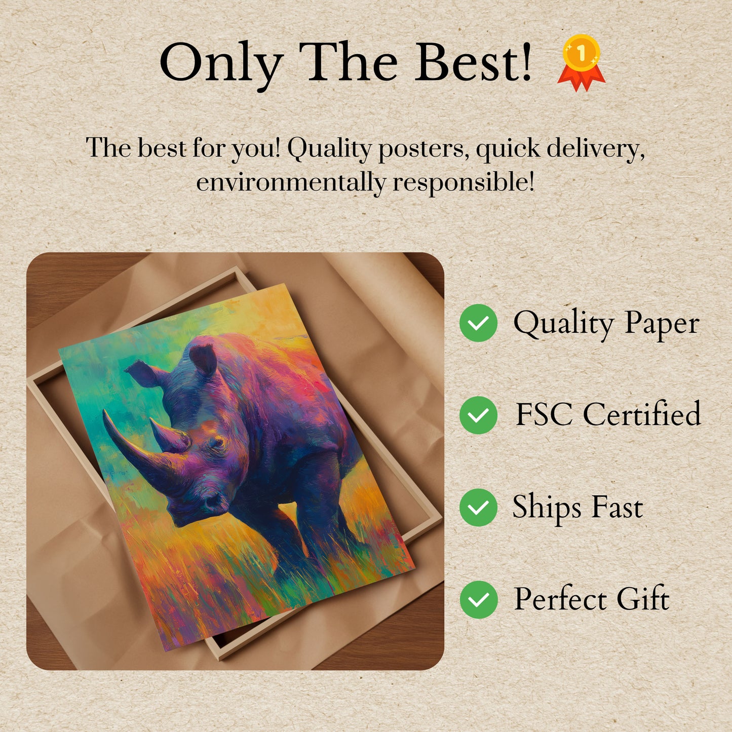 Colorful Rhino Wildlife Art Poster