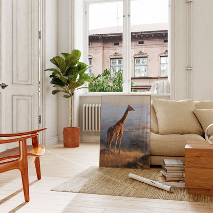 Póster de paisaje majestuoso de sabana con jirafas