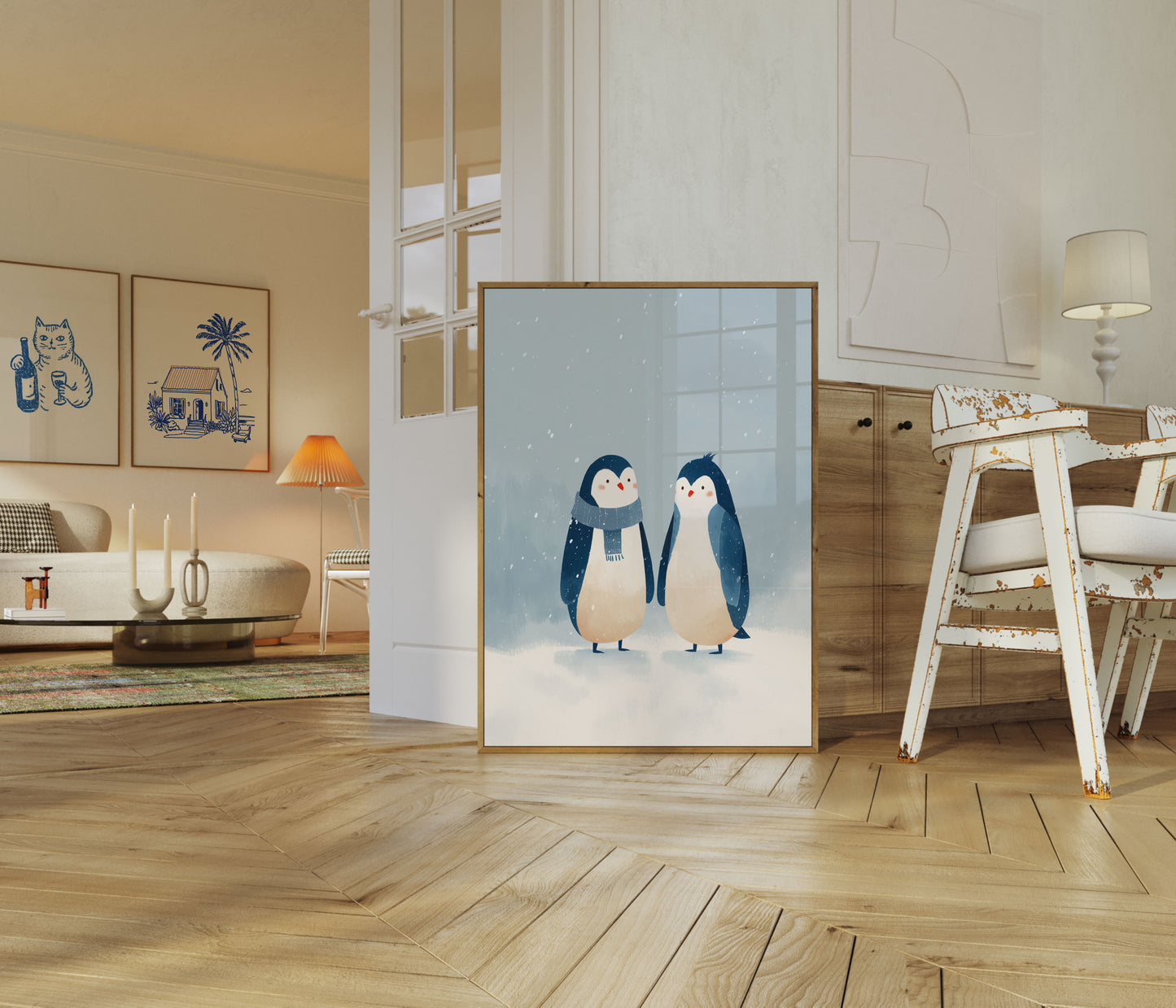 Affiche de Deux Pingouins dans la Neige d'Hiver