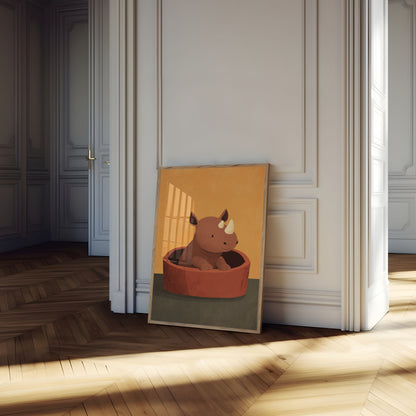 Rhino in Red Pot Poster