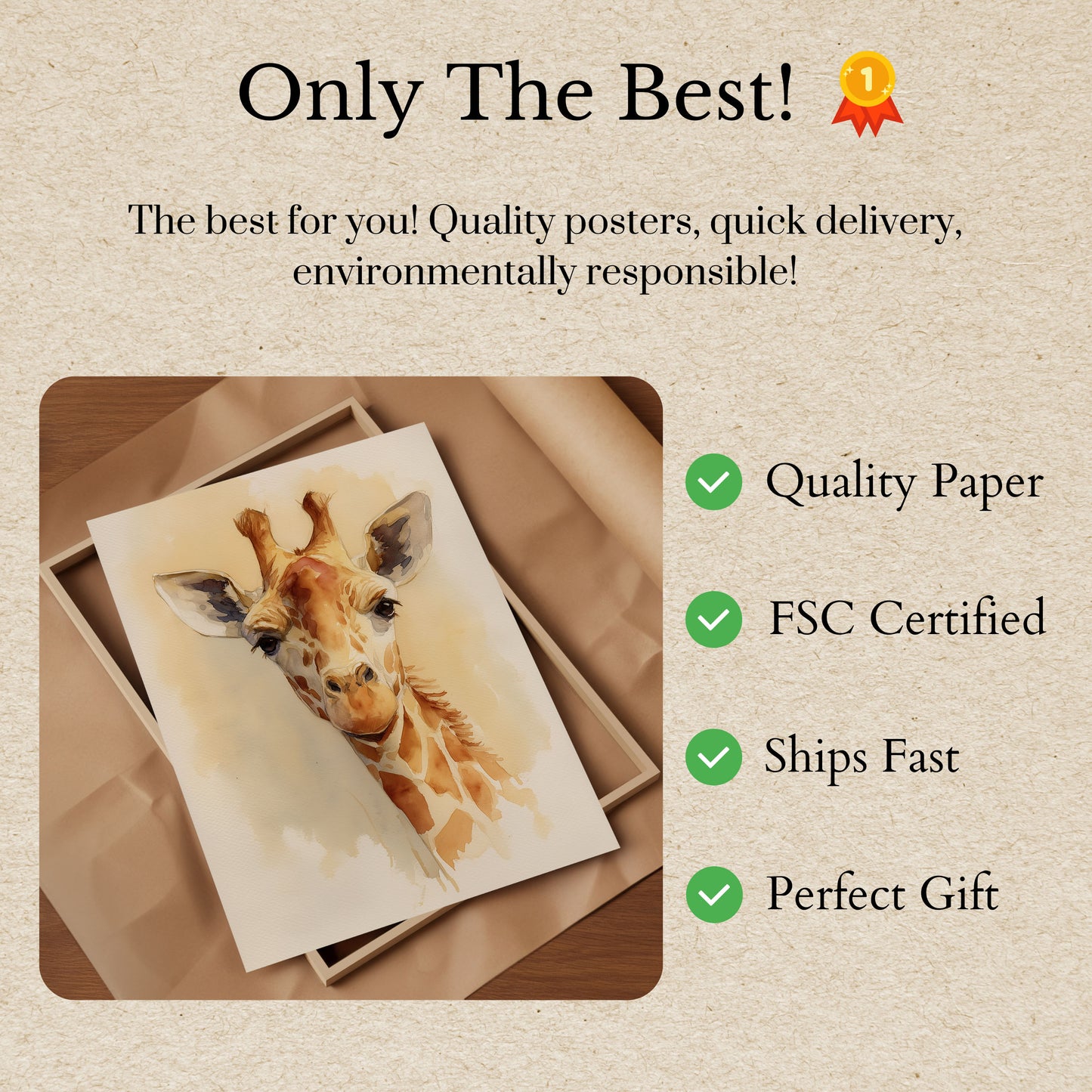 Póster de retrato de jirafa en acuarela