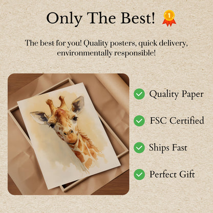 Póster de retrato de jirafa en acuarela