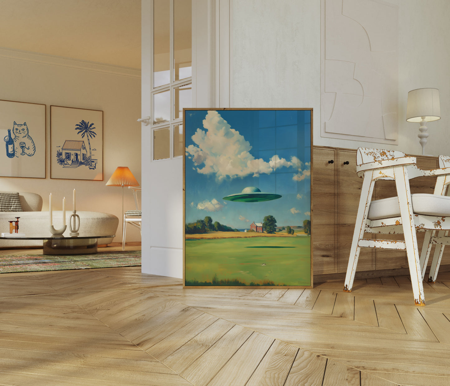 Affiche de paysage rural « Rencontre extraterrestre »