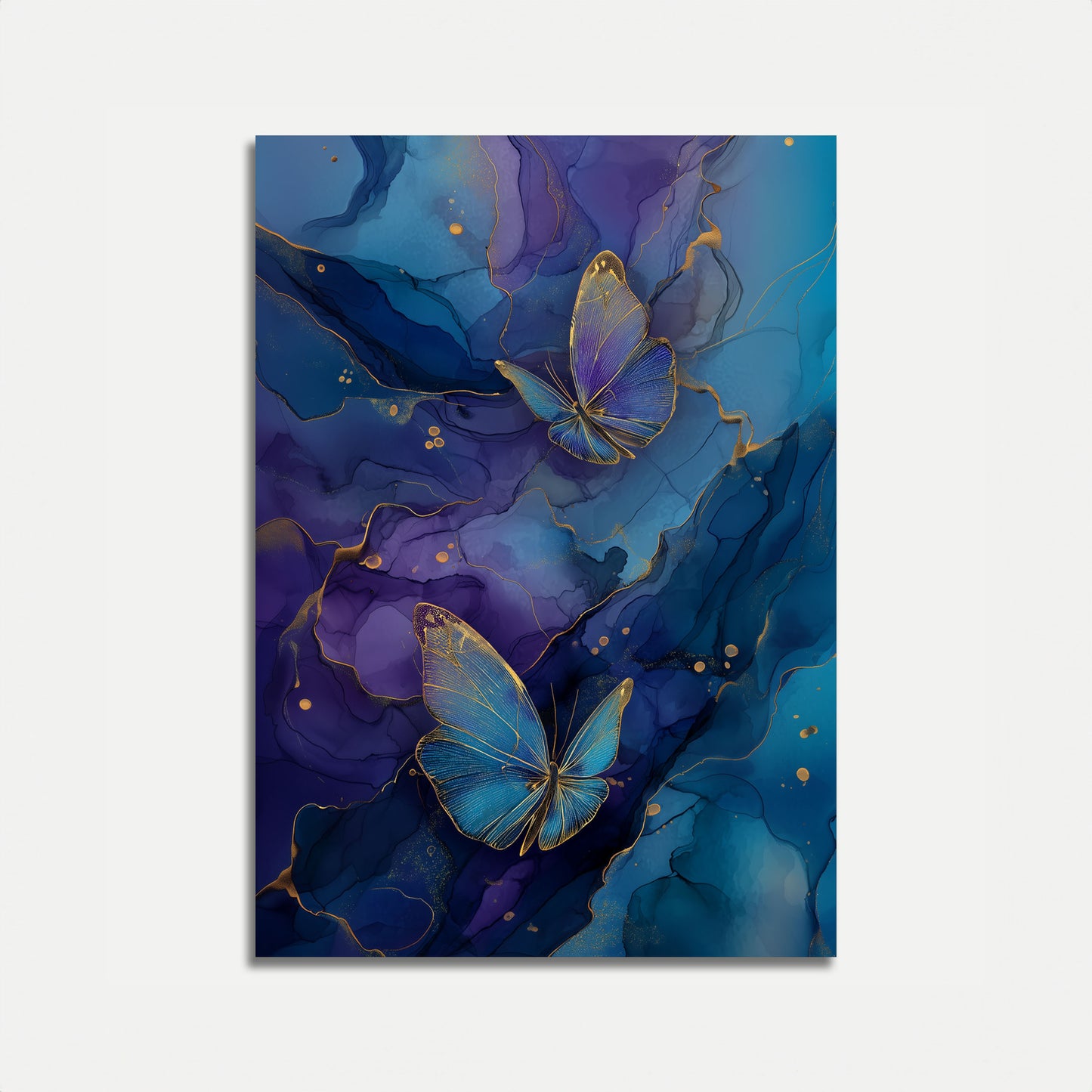 Póster Sueños de mariposa azul dorada