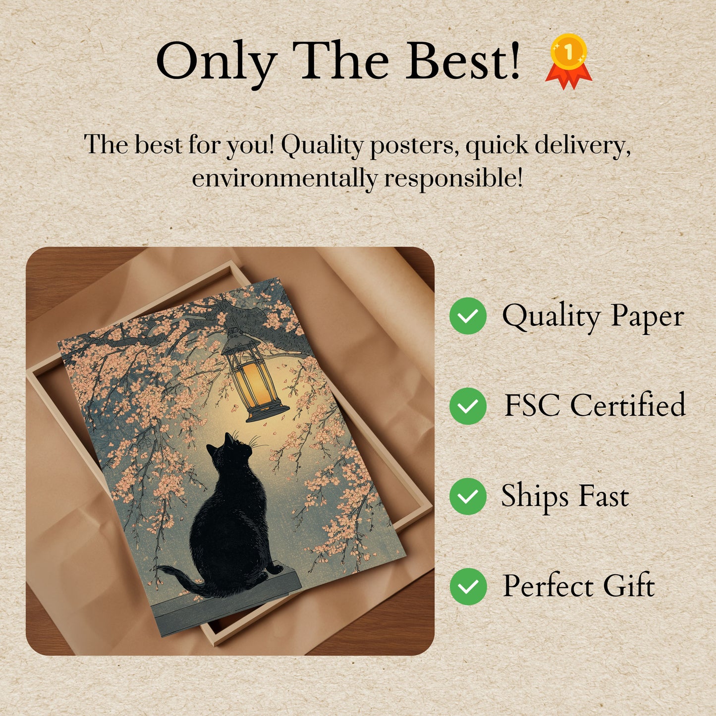 Black Cat Under Lantern Poster