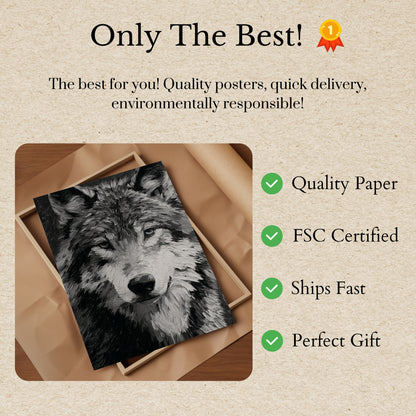 Intense Wolf Black and White Poster