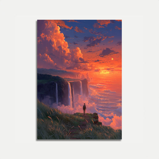 Eventyrer ved solnedgangs vannfall plakat