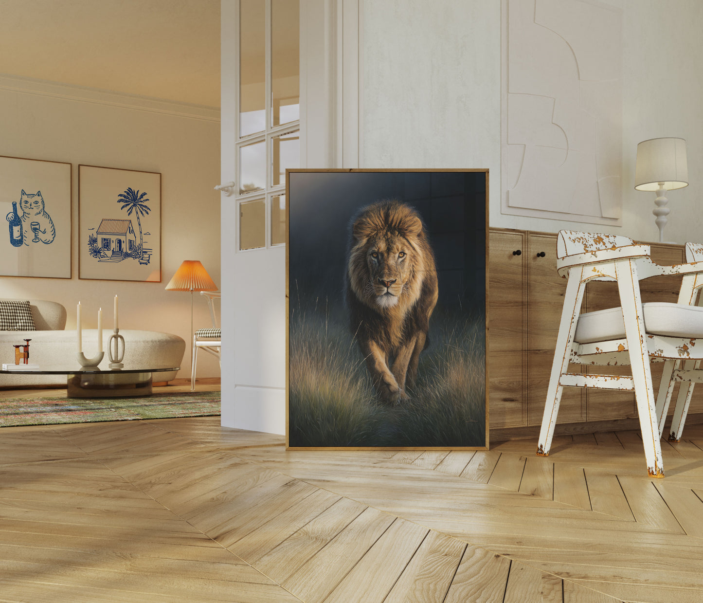 Majestic Lion in Golden Grass Poster