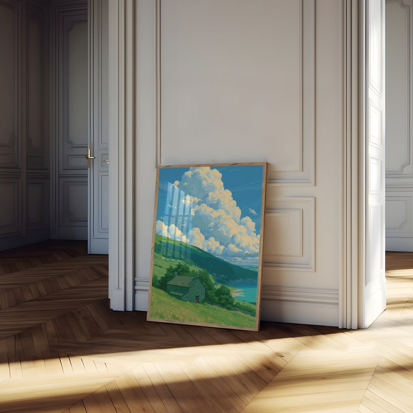 Poster Cottage Valle Lago Montagna