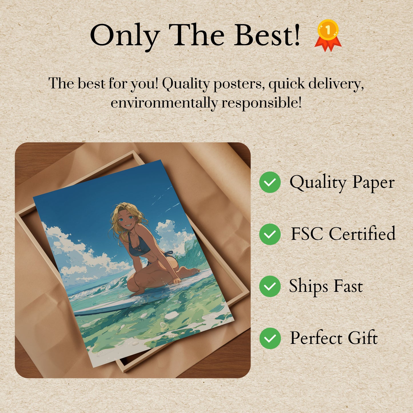 Sunny Waves Surfing Anime Poster