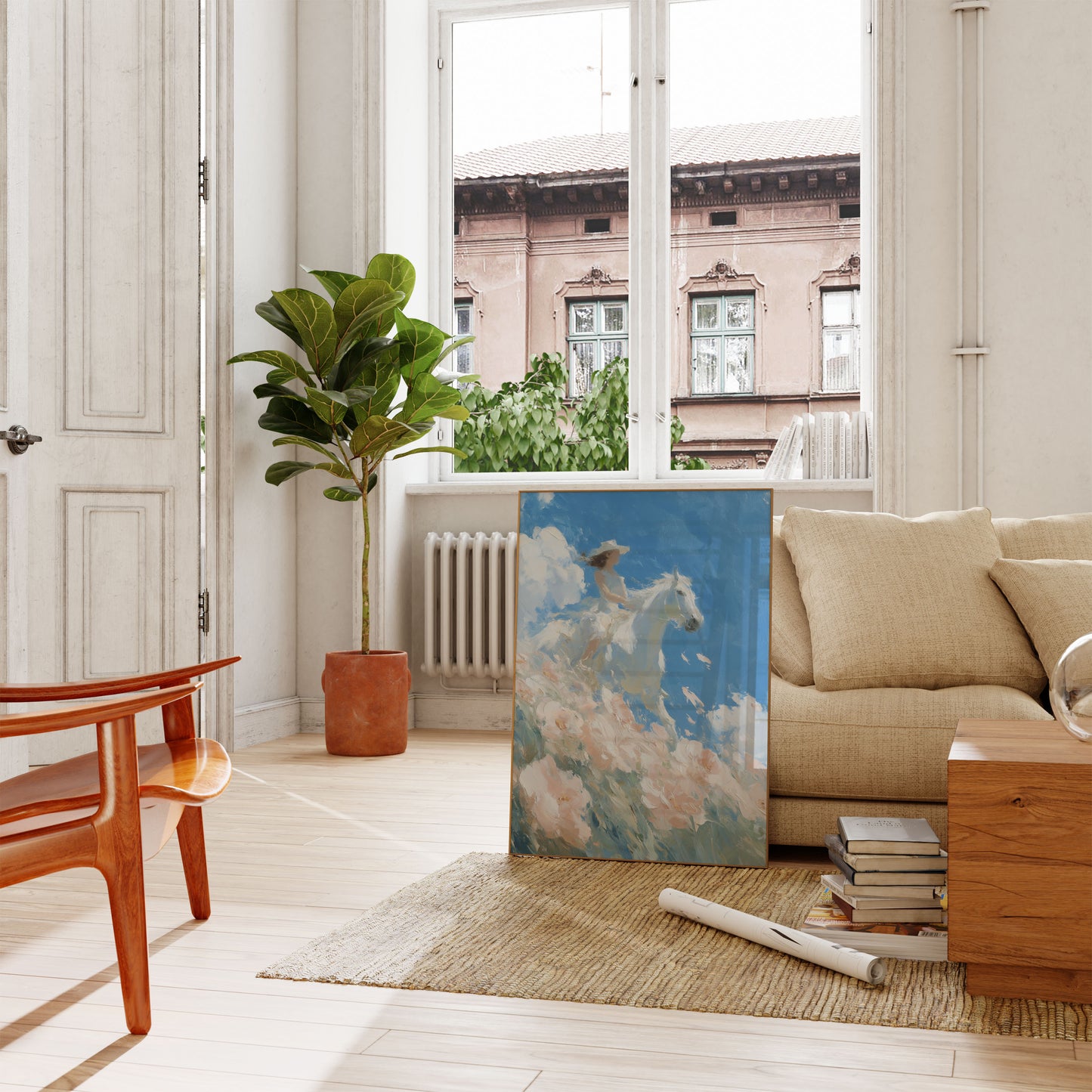 Dreamy White Horse Meadow Poster