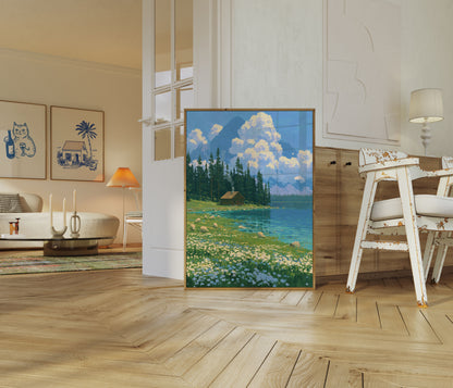 Poster Paesaggio Cabina Lago Montagna