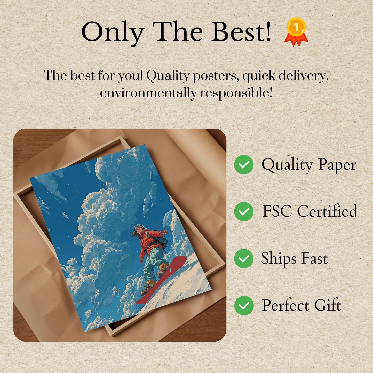 Póster de aventura épica en la montaña con snowboard