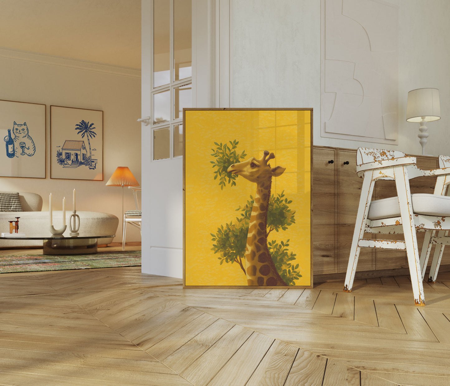 Giraffe Among Green Leaves Poster