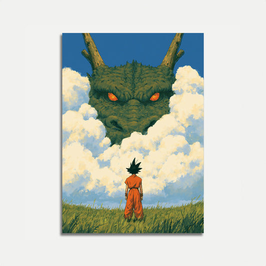 Warrior Faces Ancient Dragon Poster