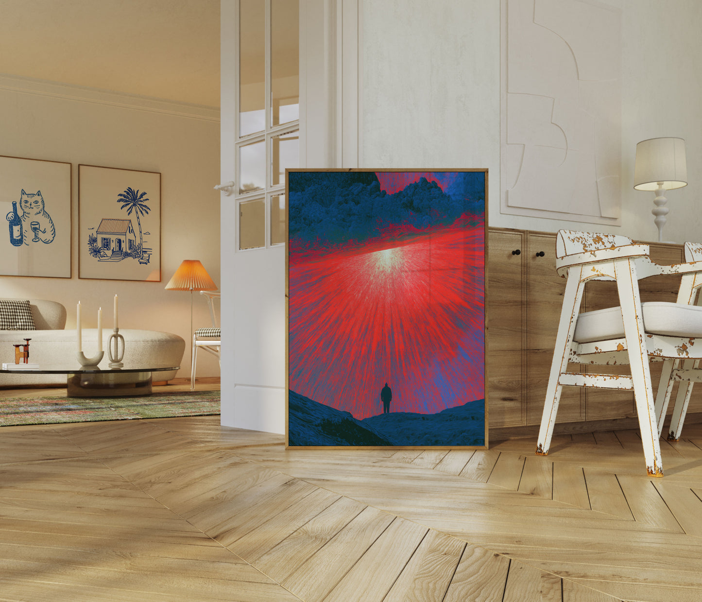 Poster: Figura Solitaria Sotto Cielo Rosso