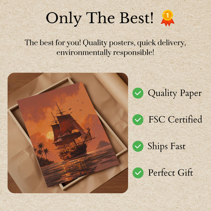 Sunset Pirate Ship Voyage Poster
