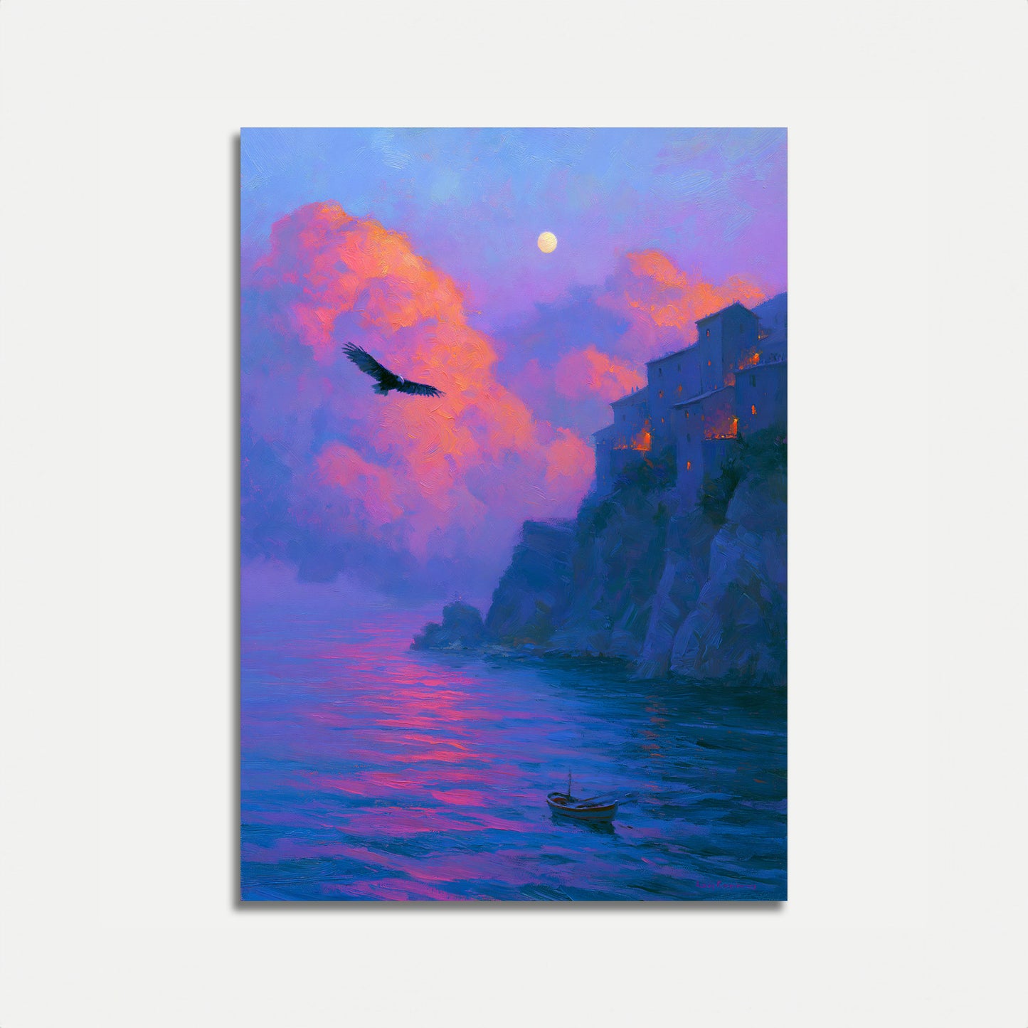 Poster di scogliera costiera al chiaro di luna