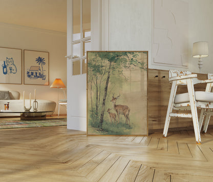 Hirschmutter und Kitz Waldplakat