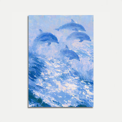 Plakat: Delfiner hopper over havbølger